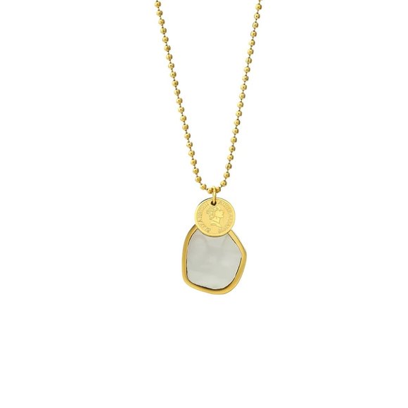 New 18K Gold Plated Shell Coin Necklace - Picture 2 of 7